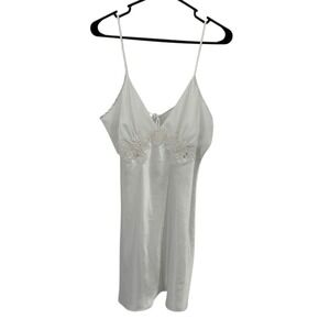 Y2K Satin Slip Dress XL White Lace Bust Spaghetti Strap Romantic Bride Lingerie